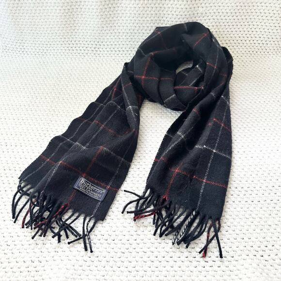 Burberry Vintage Blue Red White Nova Check Plaid Grid Cashmere Long Fringe Scarf - Picture 1 of 8